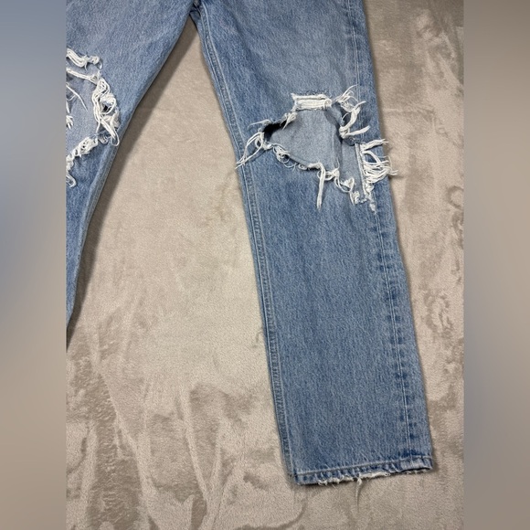 Agolde 90s Mid Rise Distressed Light Denim Button Fly Straight Blue Jeans 26 - Picture 7 of 16